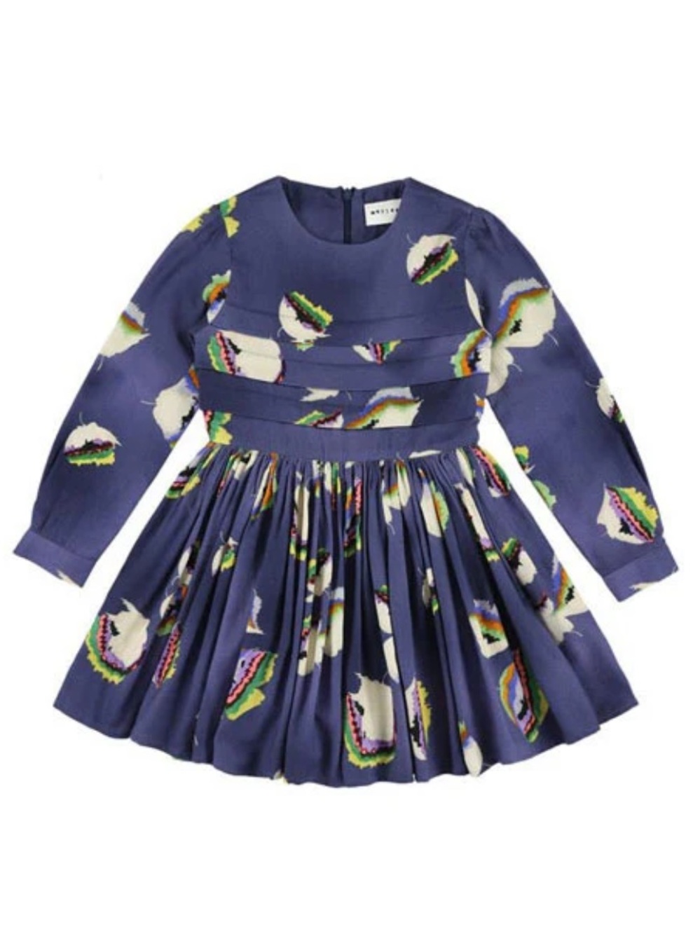 MORLEY Girls Navy Floral Pleated Long-Sleeve Dress